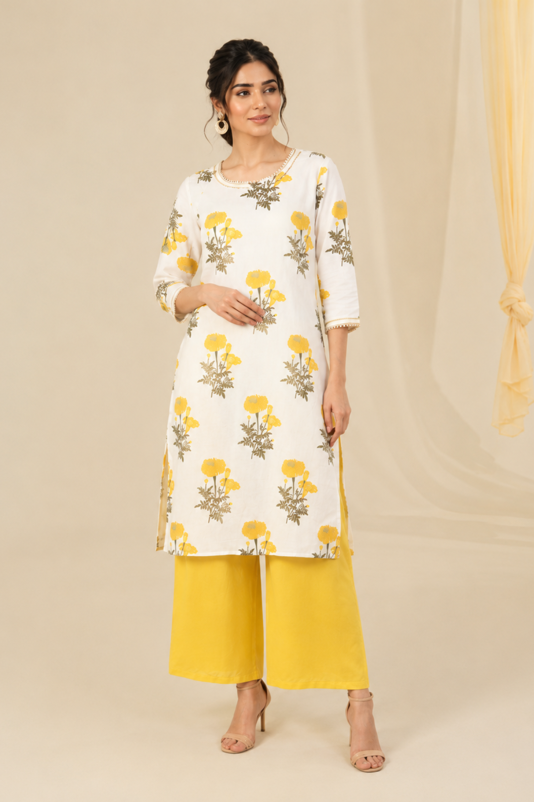 White Hand Block Printed Straight Cotton Kurta
