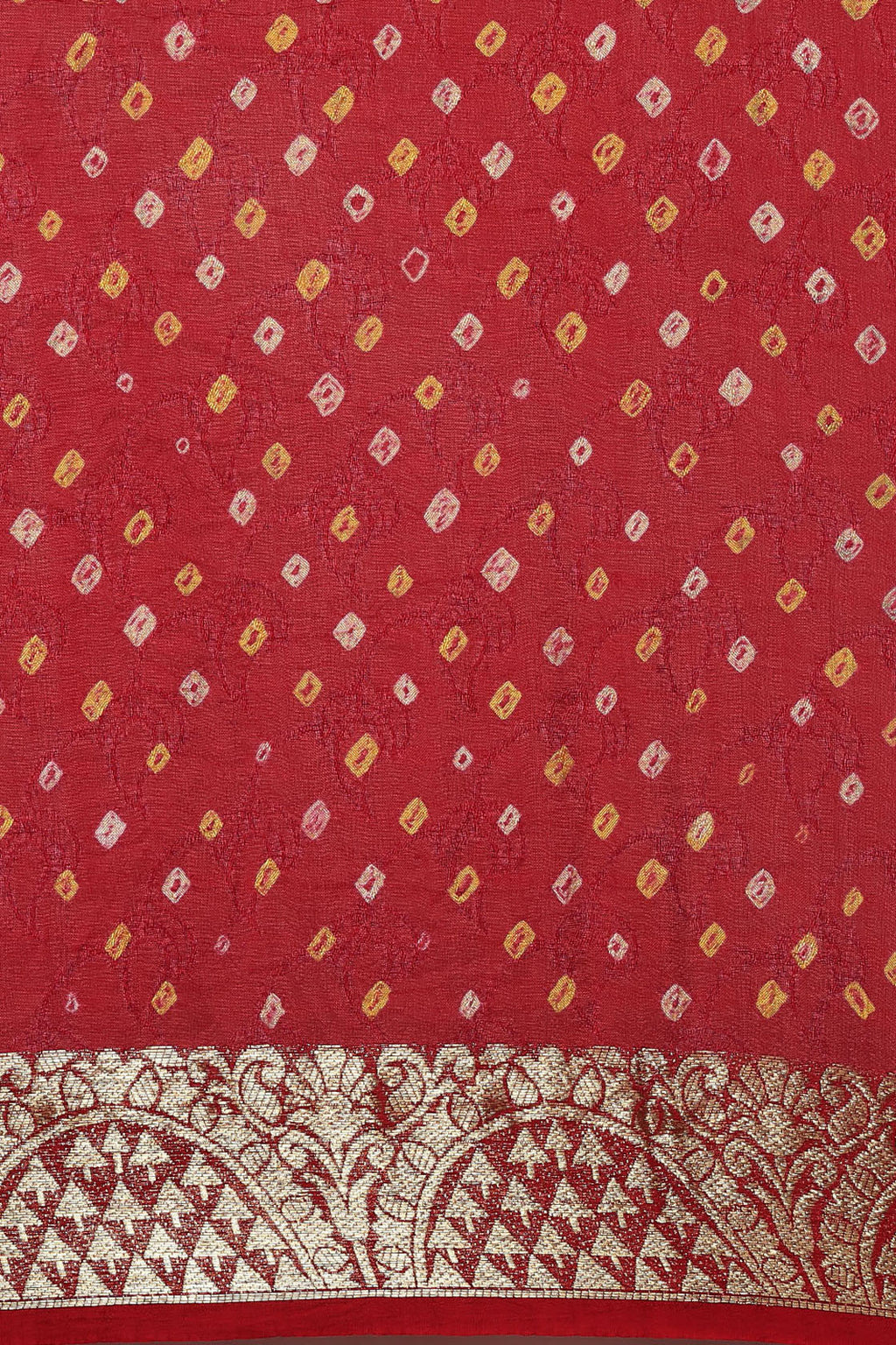 Red & Gold-Toned Bandhani Zari Silk Blend Bandhani Saree