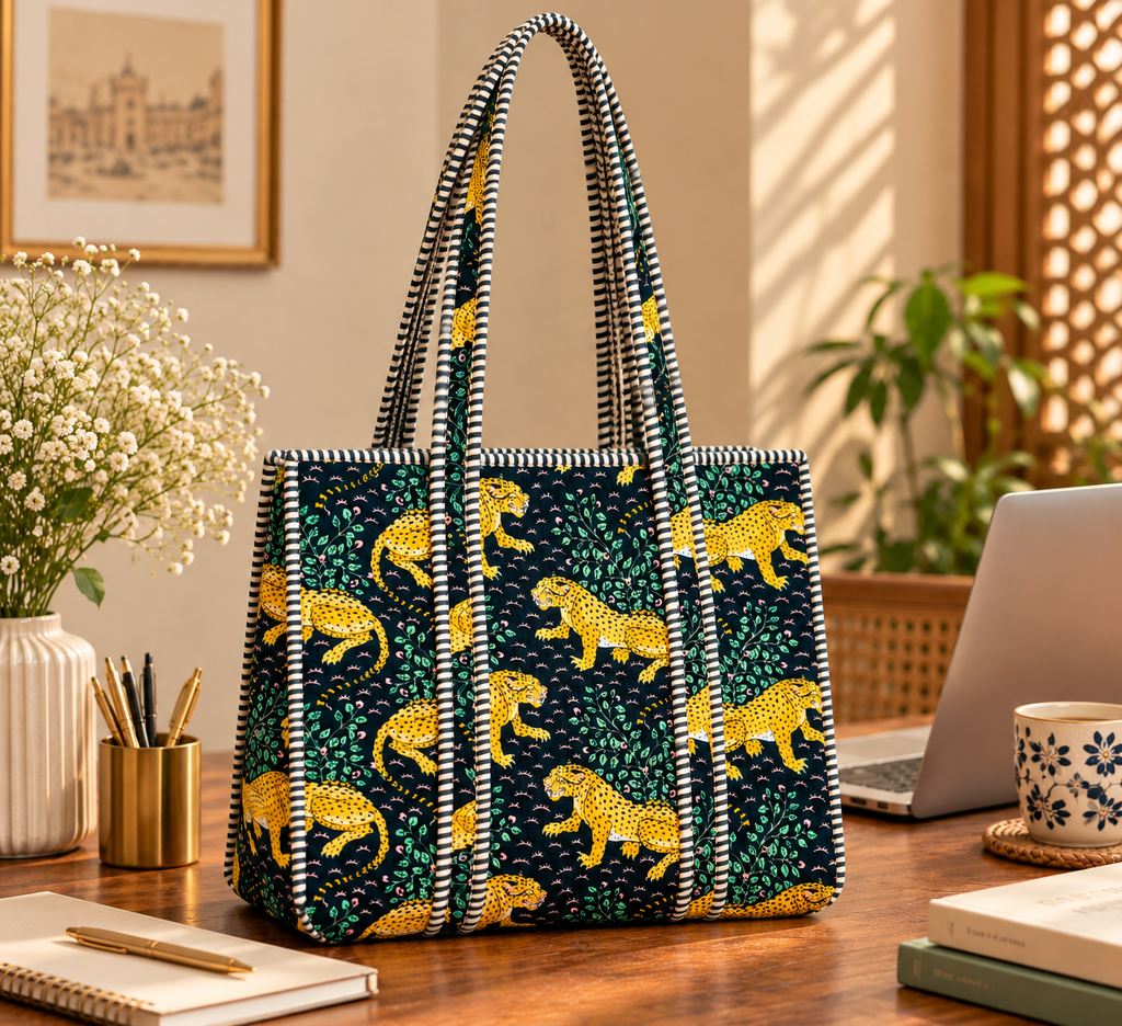 Black Animal Handblock Print tote bag