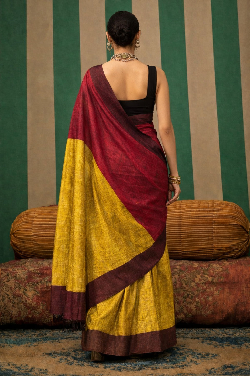Maroon Handwoven Pure Linen Saree