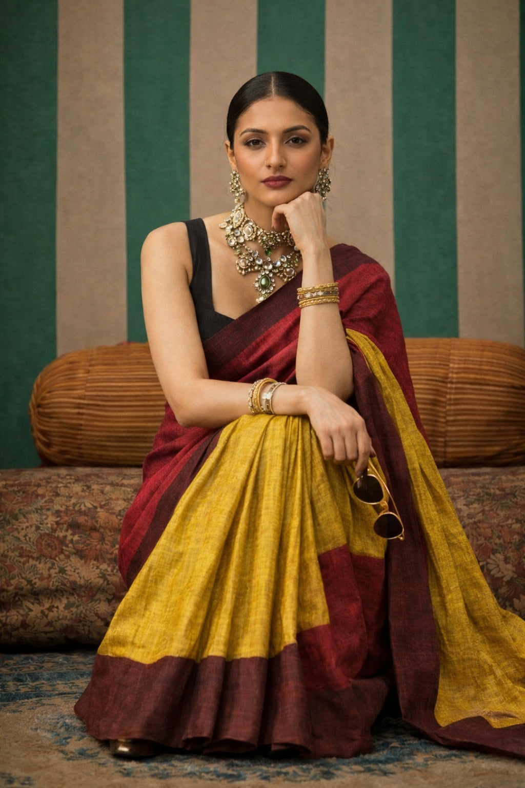 Maroon Handwoven Pure Linen Saree
