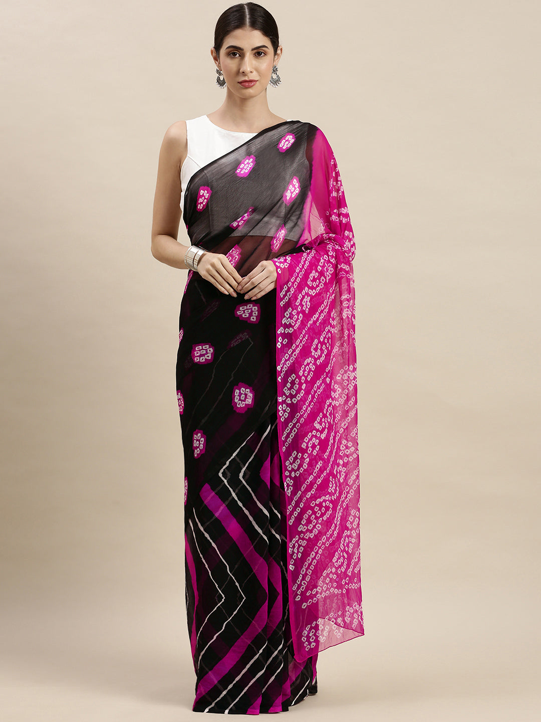Black Shaded Bandhani Chiffon Saree