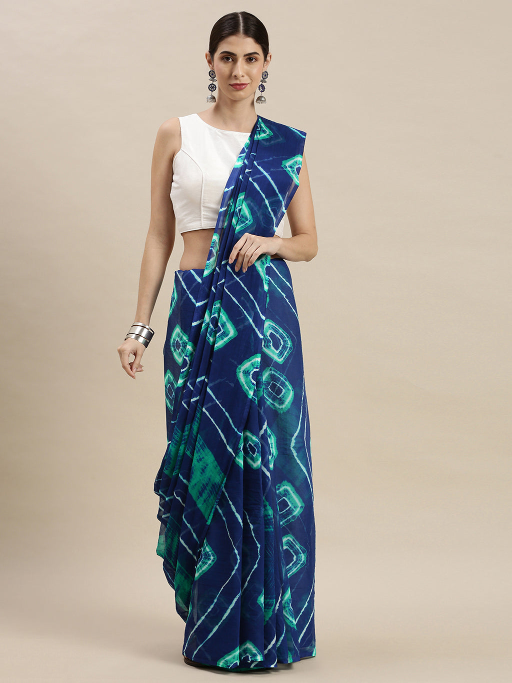 Blue Bandhani With Leheriya & Shibori Print Chiffon Saree