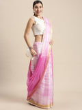Pink & White Shaded Hand Dyed Shibori Art Kota Silk Saree