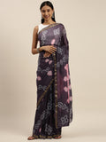 Grey Hand Dyed Bandhani Zari Work Art Silk Saree