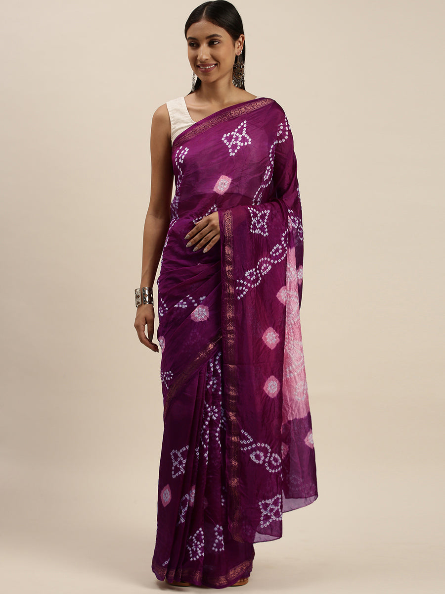 Pink Bandhani Art Silk Bandhani Saree