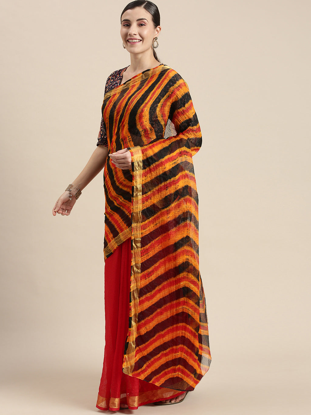 Multi Color Hand Dyed Leheriya Kota Doria Silk Saree