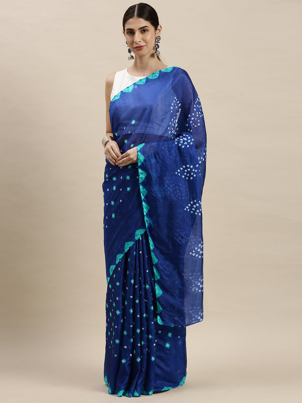 Blue Hand Dyed Bandhani Art Silk Saree