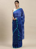 Blue Hand Dyed Bandhani Art Silk Saree