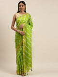 Green Hand Dyed Leheriya Zari Border Kota Doria Silk Saree