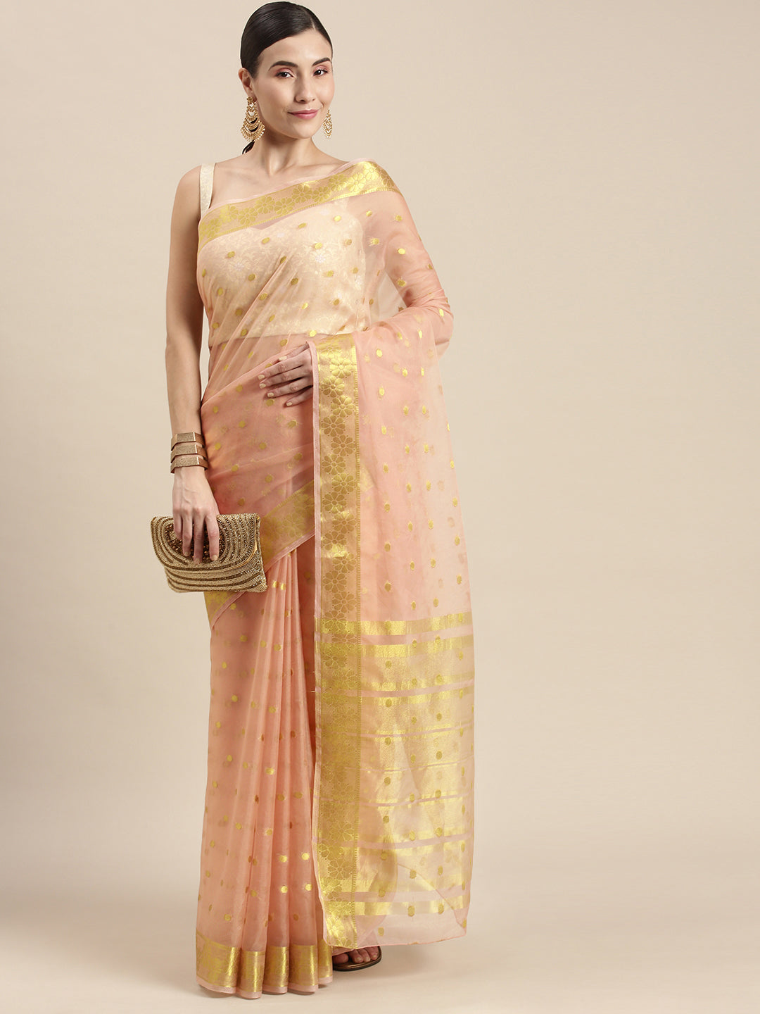 Pink Floral Printed Organza Saree