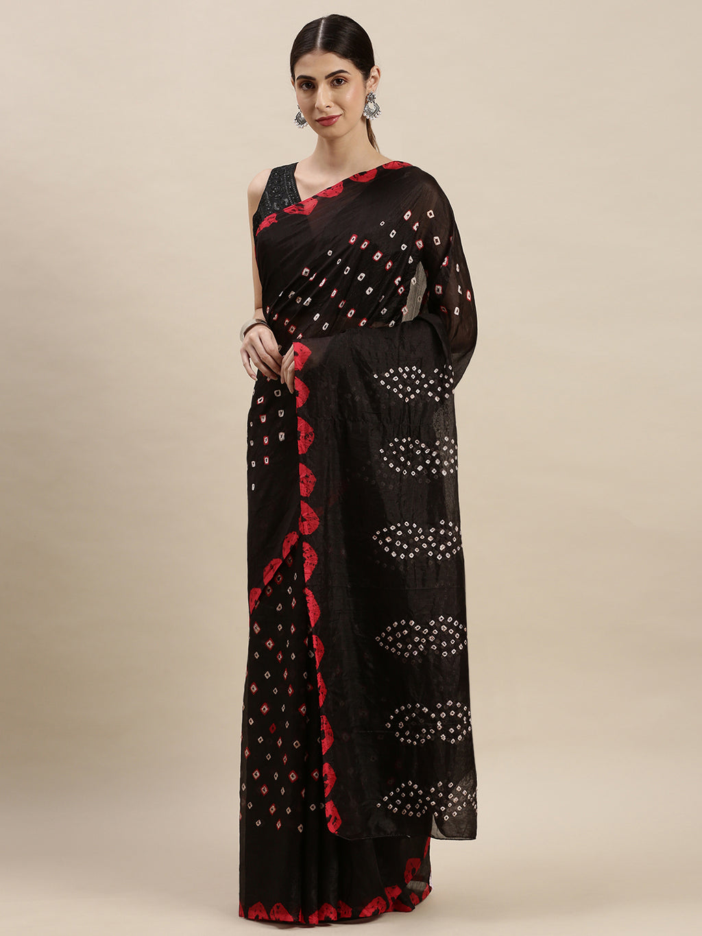 Black Tie And Dye Bandhani Chiffon Saree