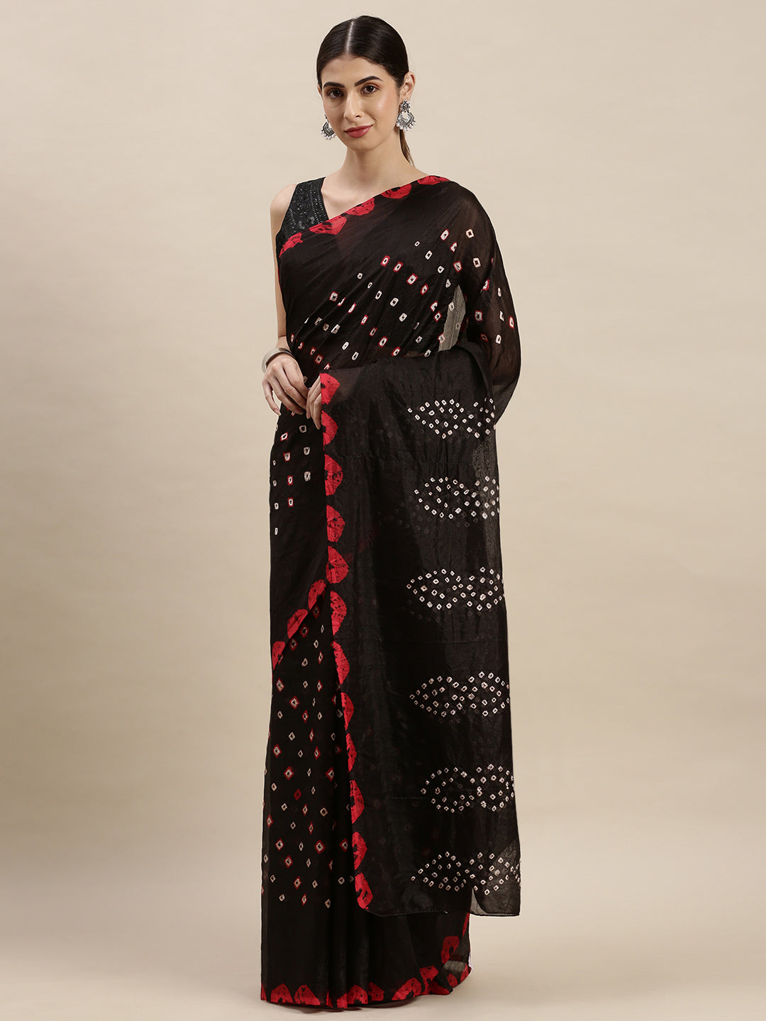 Black Tie And Dye Bandhani Chiffon Saree