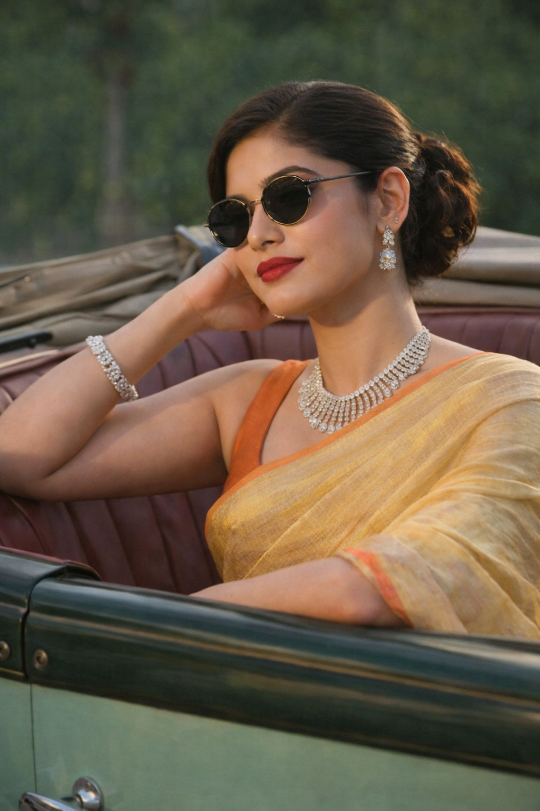 Golden Tissue Linen Saree with Peach Border