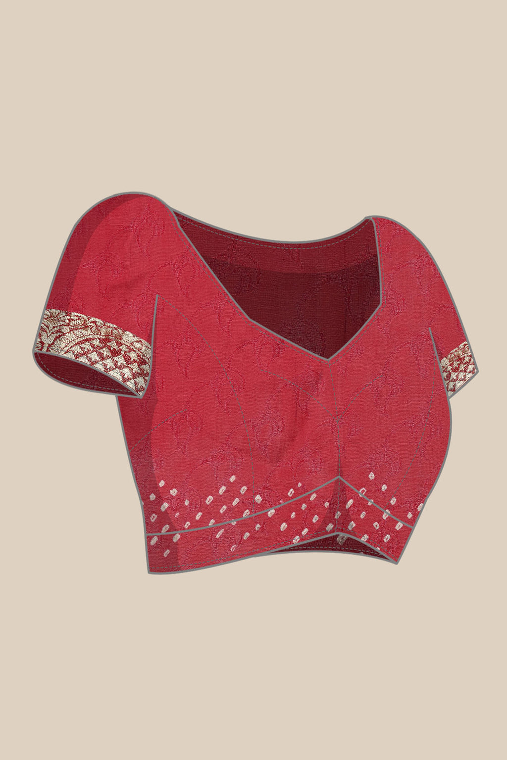 Red & Gold-Toned Bandhani Zari Silk Blend Bandhani Saree