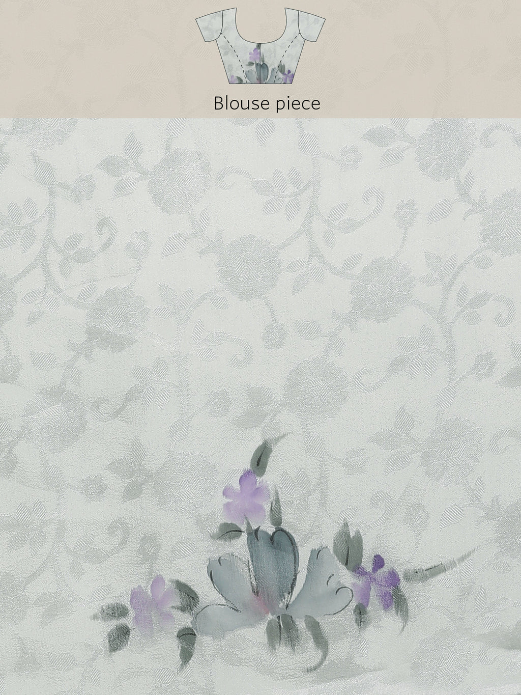 Grey And Purple Hand Painted Floral Chiffon Saree