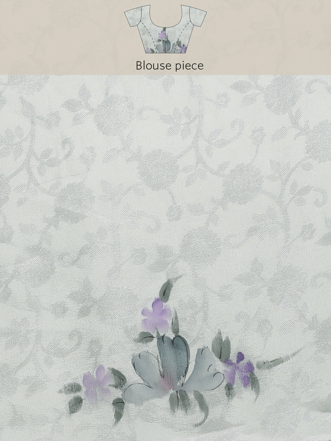 Grey And Purple Hand Painted Floral Chiffon Saree