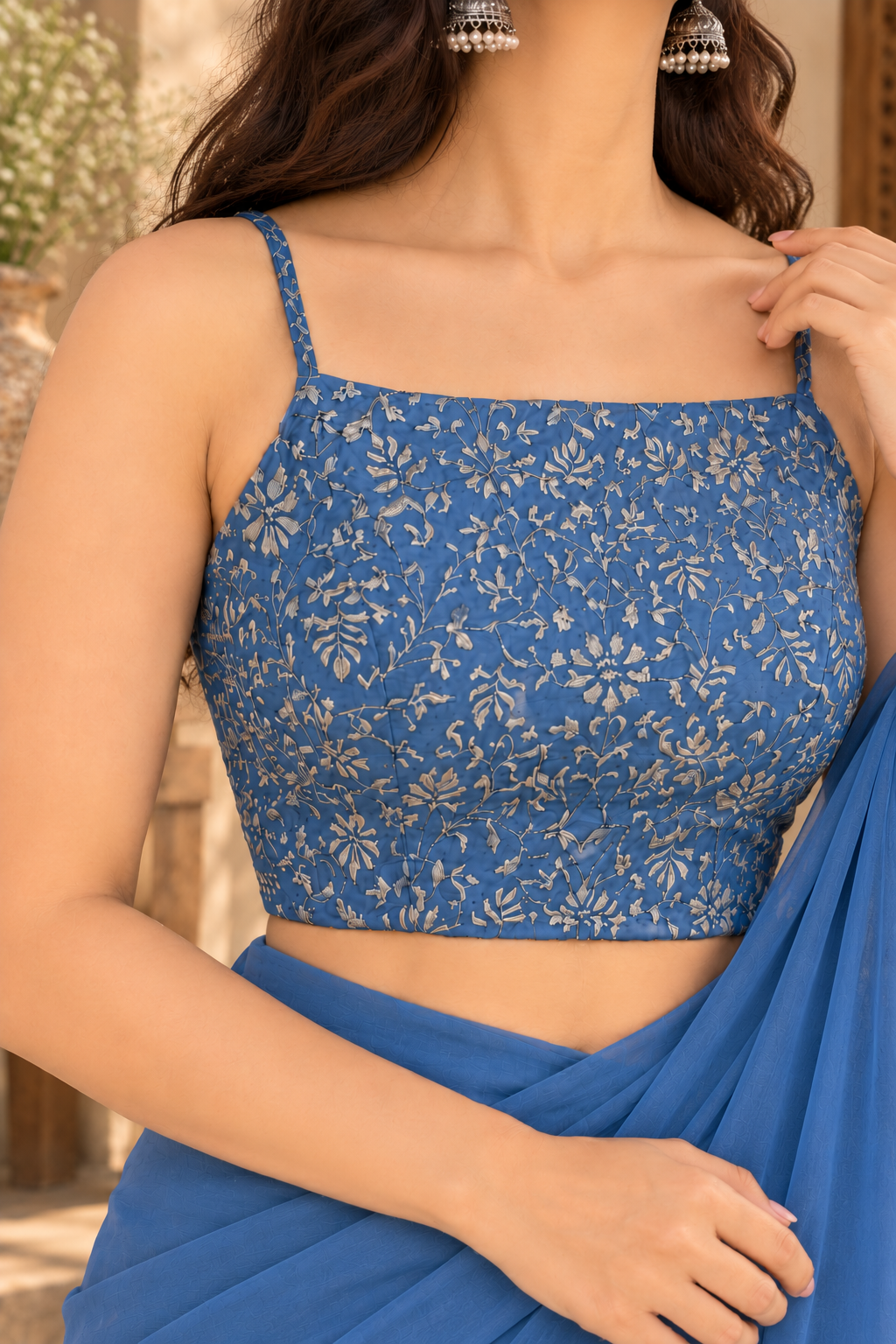 Blue Zari Hand Embroidered Blouse
