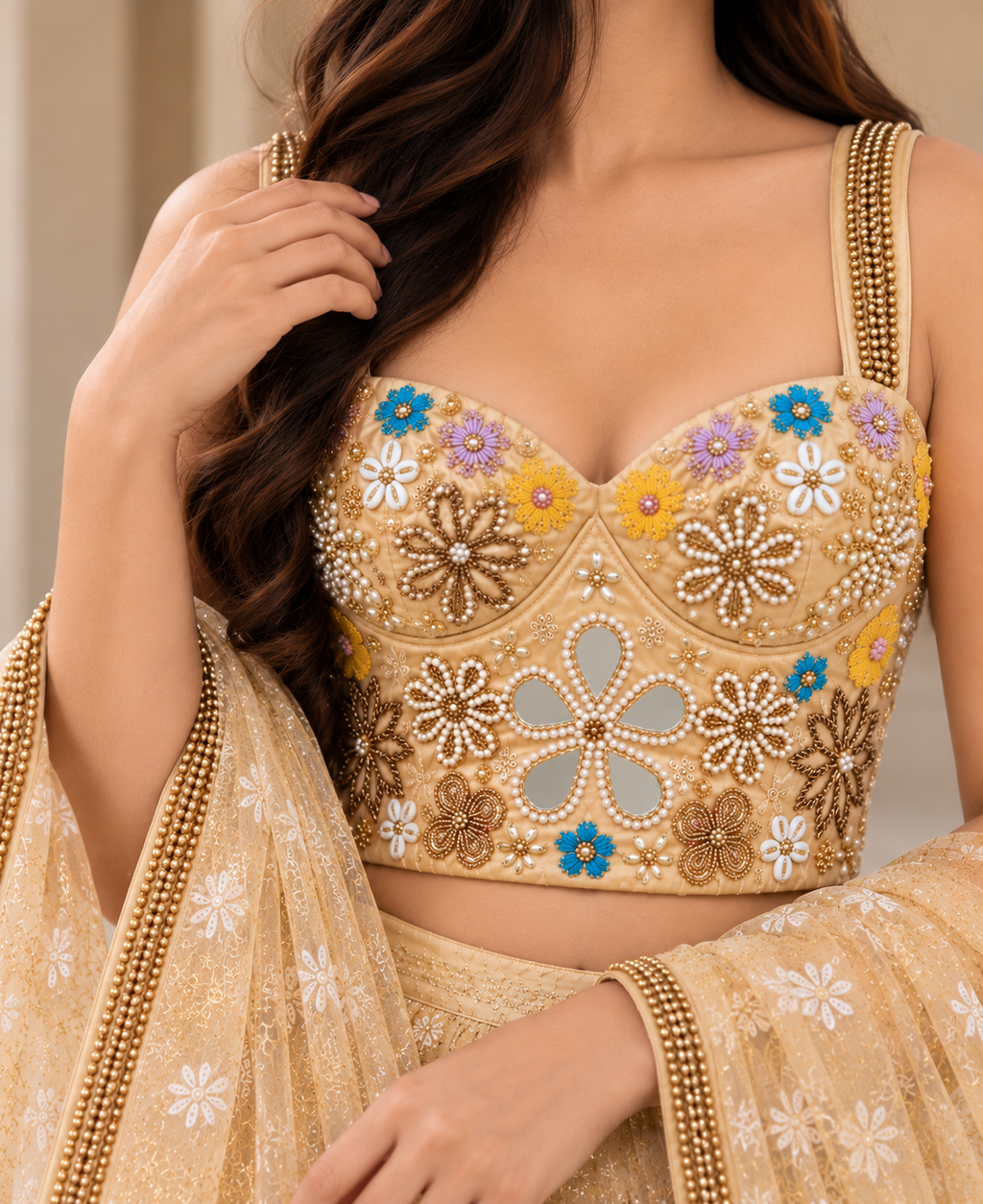 Golden Hand Embroidered Designer Corset Blouse