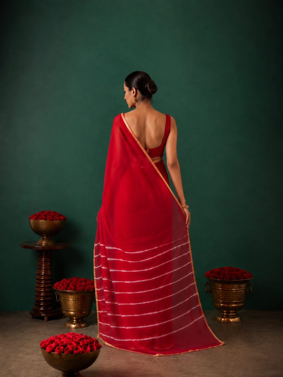 Red Chiffon Shaded Leheriya Saree  Zari Border