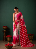 Pink Chiffon Shaded Leheriya Saree  Zari Border