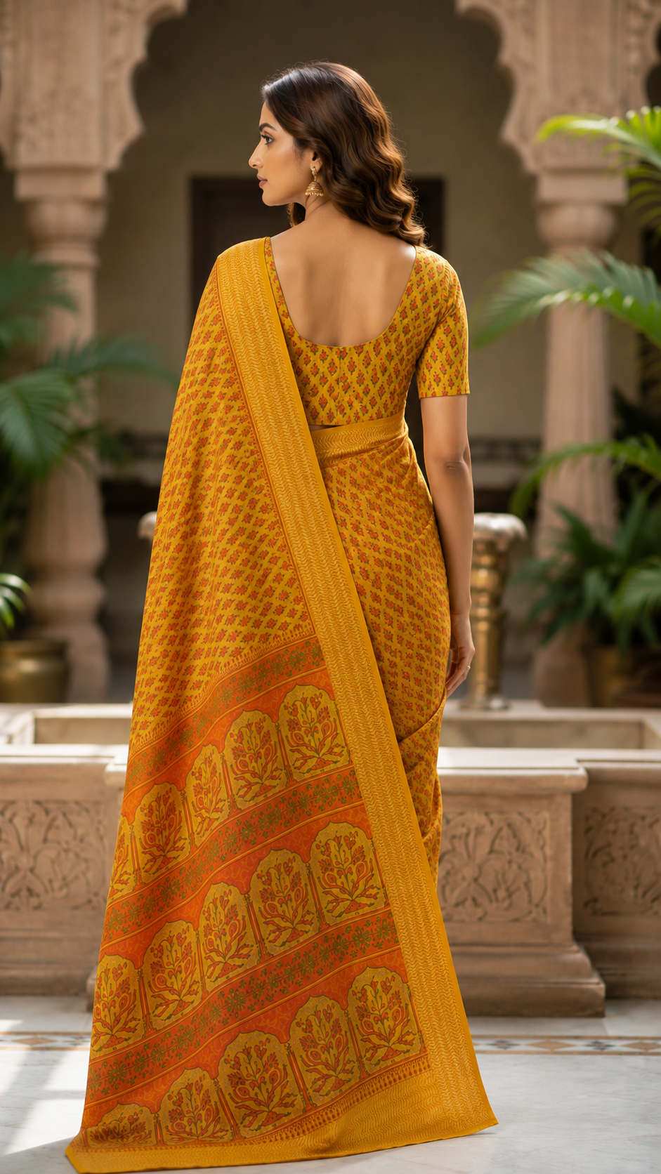 Yellow Hand Block Printed Kota Doria Saree with Zari Border