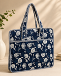 Blue Bagru Block Print Quilted Laptop Bag