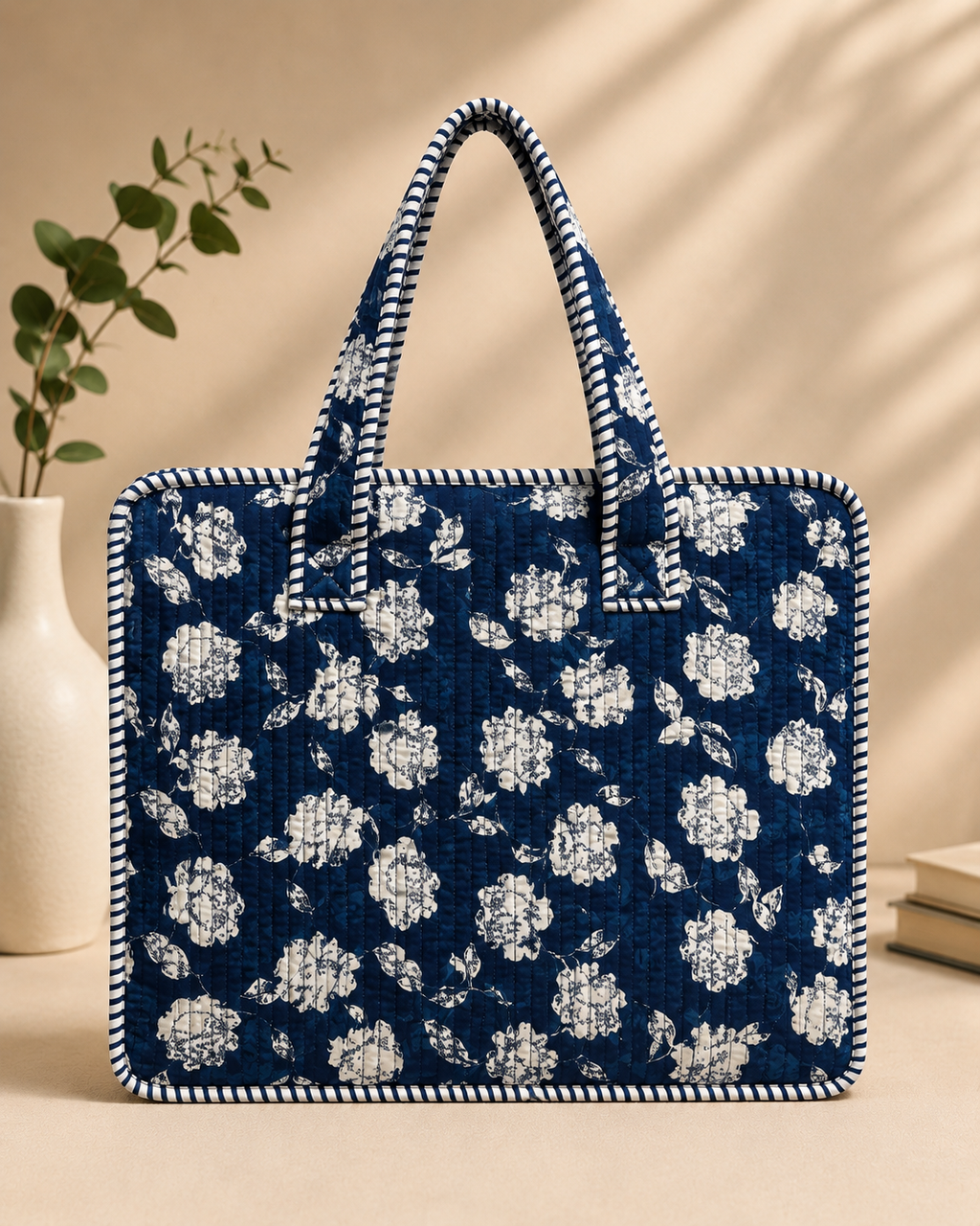 Blue Bagru Block Print Quilted Laptop Bag