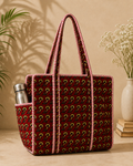 Red Bagru Block Print Quilted Tote Bag
