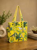 Neon Yellow Hand Block Printed Quilted Tote Bag