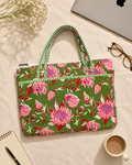 Olive Green Bagru Block Print Quilted Laptop Bag