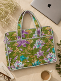 Light Green Hand Block Print Quilted Laptop Bag