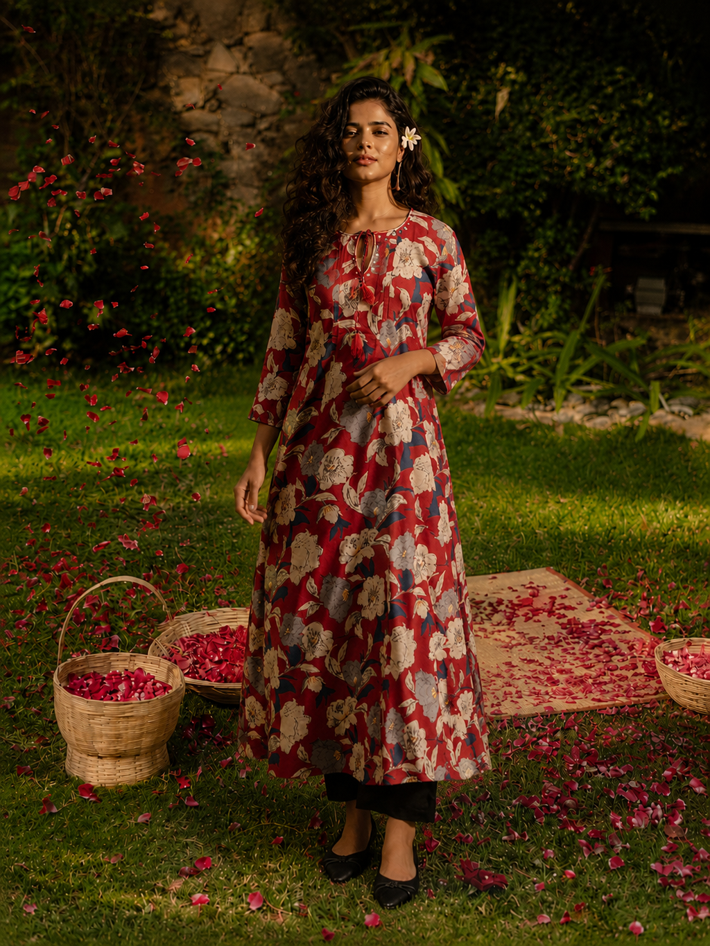 Maroon Pure Cotton Bagru Printed kurta