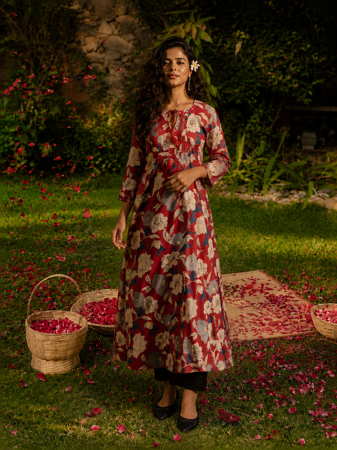 Maroon Pure Cotton Bagru Printed kurta