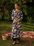 Blue Pure Cotton Bagru Printed Kurta