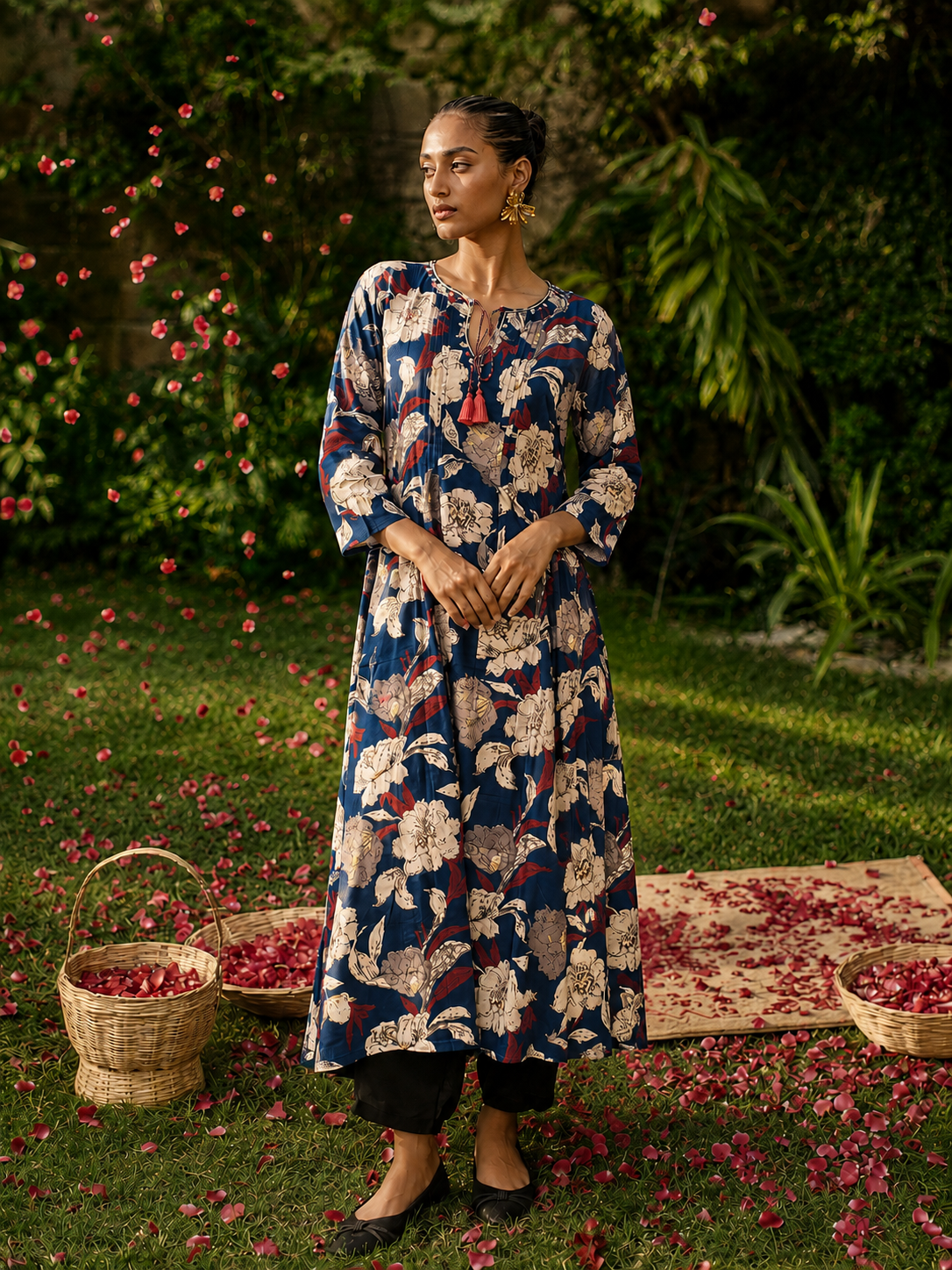 Blue Pure Cotton Bagru Printed Kurta
