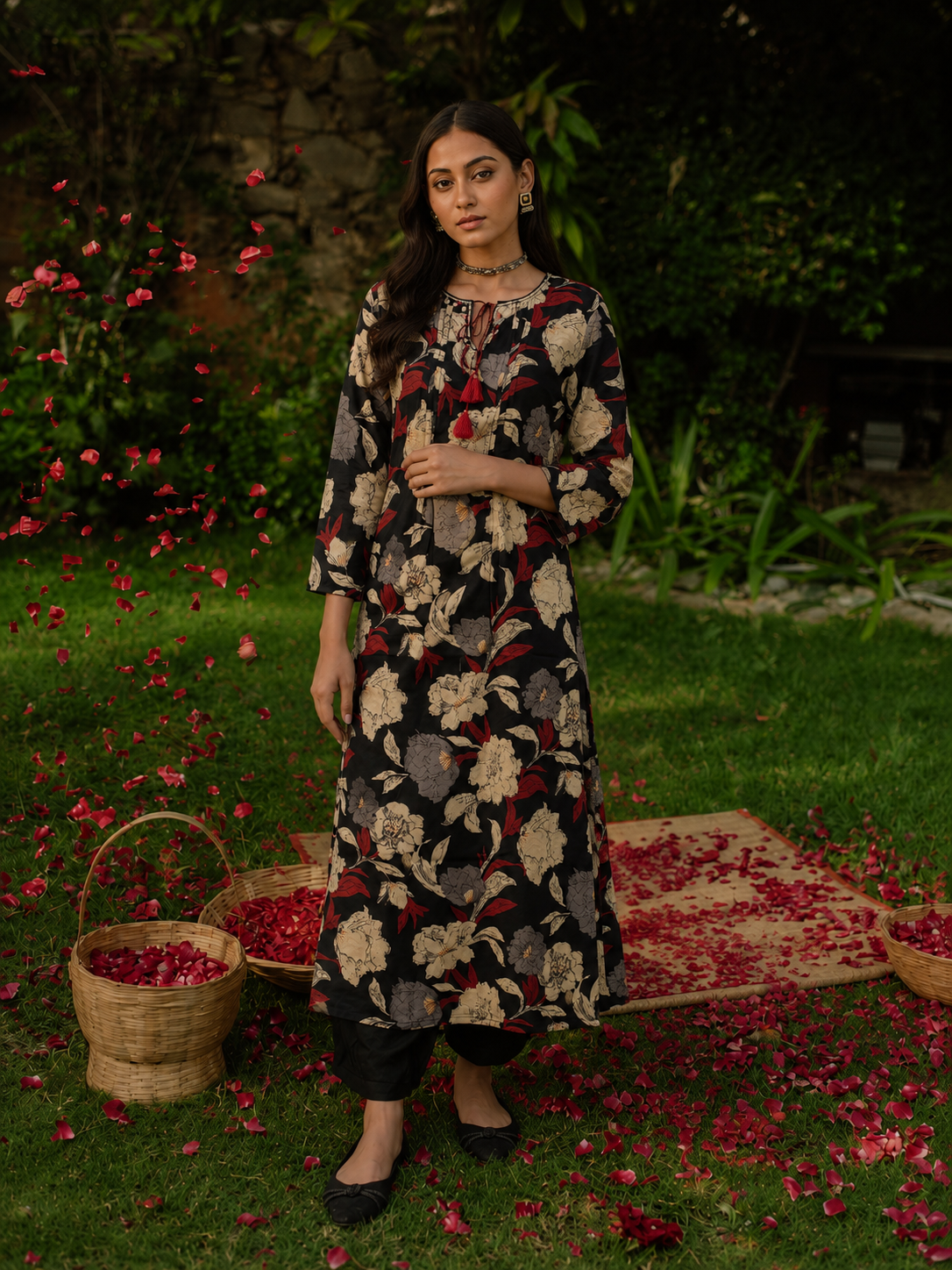 Black Pure Cotton Bagru Printed kurta