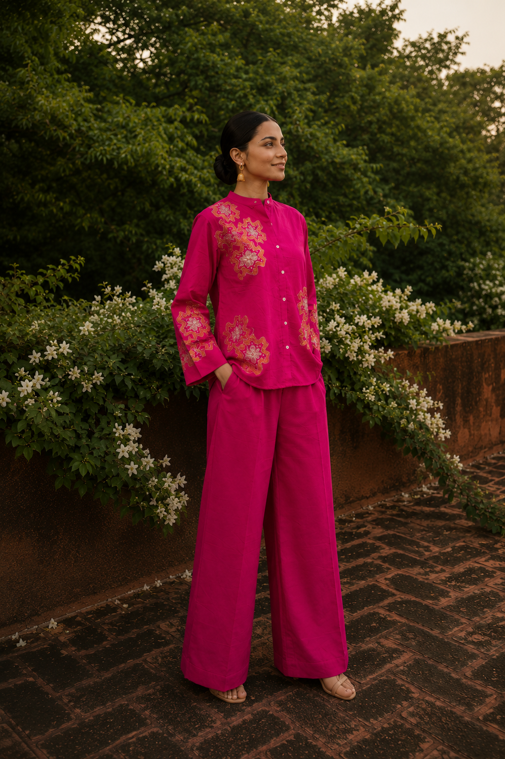 Magenta Pink Cotton Linen Co-Ord Set