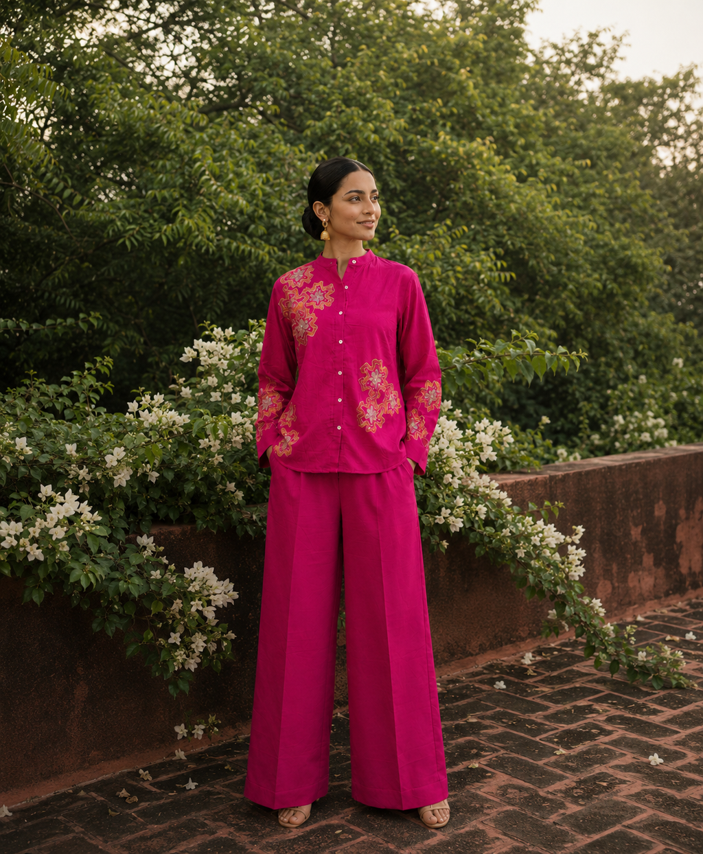 Magenta Pink Cotton Linen Co-Ord Set