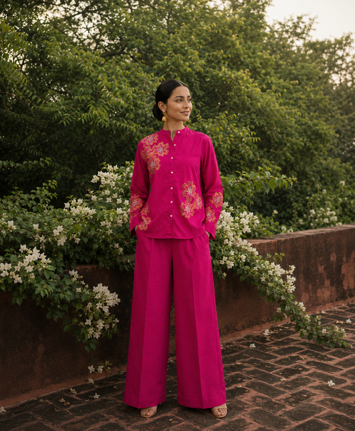 Magenta Pink Cotton Linen Co-Ord Set