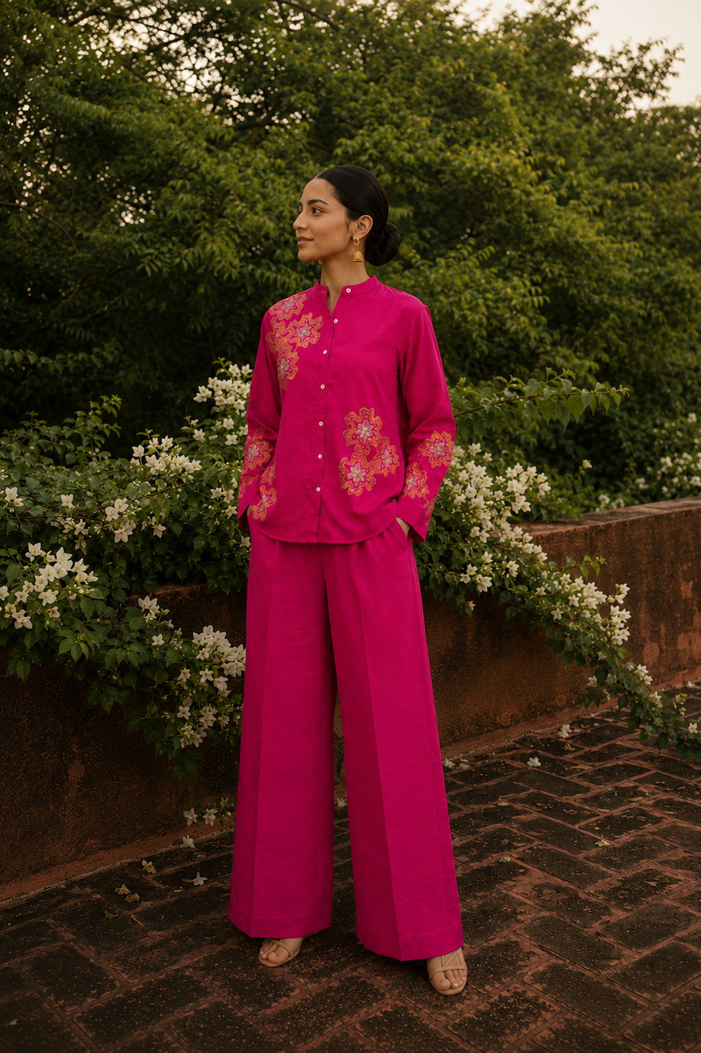 Magenta Pink Cotton Linen Co-Ord Set
