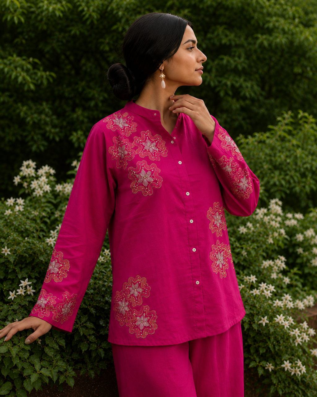 Magenta Pink Cotton Linen Co-Ord Set