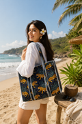 Dark Blue Hand Block Print Quilted Tote Bag