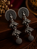 Oxidised Peacock Floral Dangler Earrings