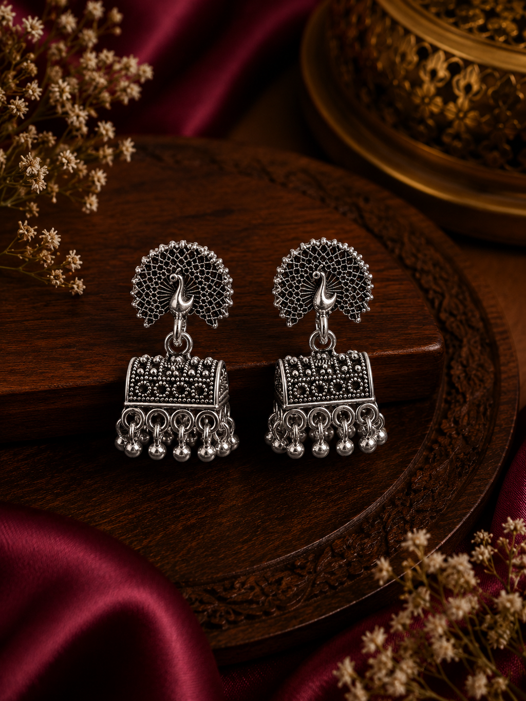 Oxidised Peacock Jhumka Dangler Earrings