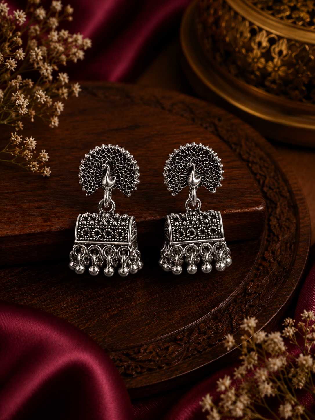 Oxidised Peacock Jhumka Dangler Earrings