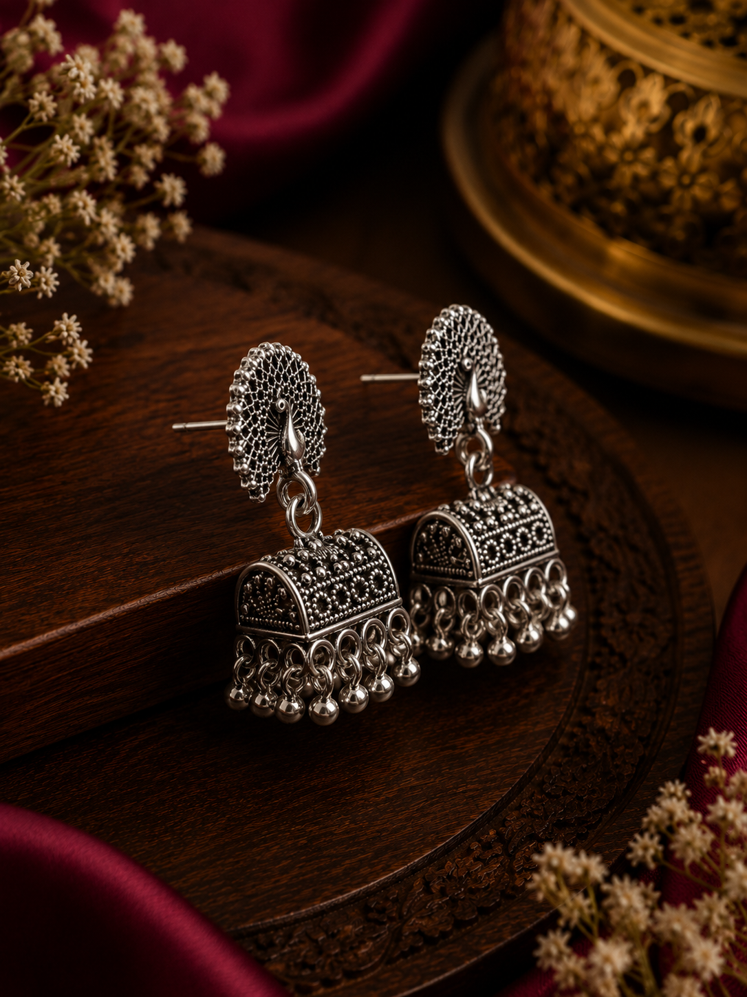 Oxidised Peacock Jhumka Dangler Earrings