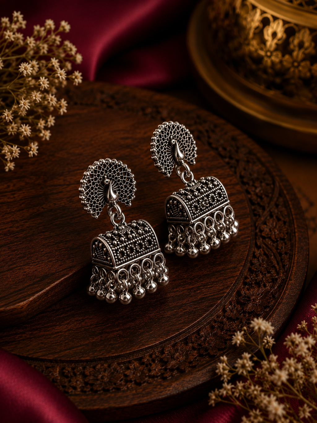 Oxidised Peacock Jhumka Dangler Earrings