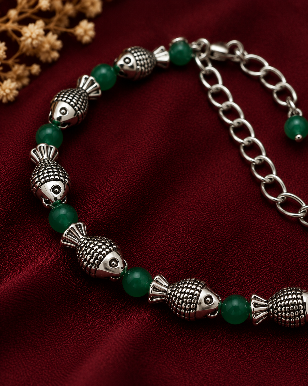 Oxidised Fish Bead Bracelet