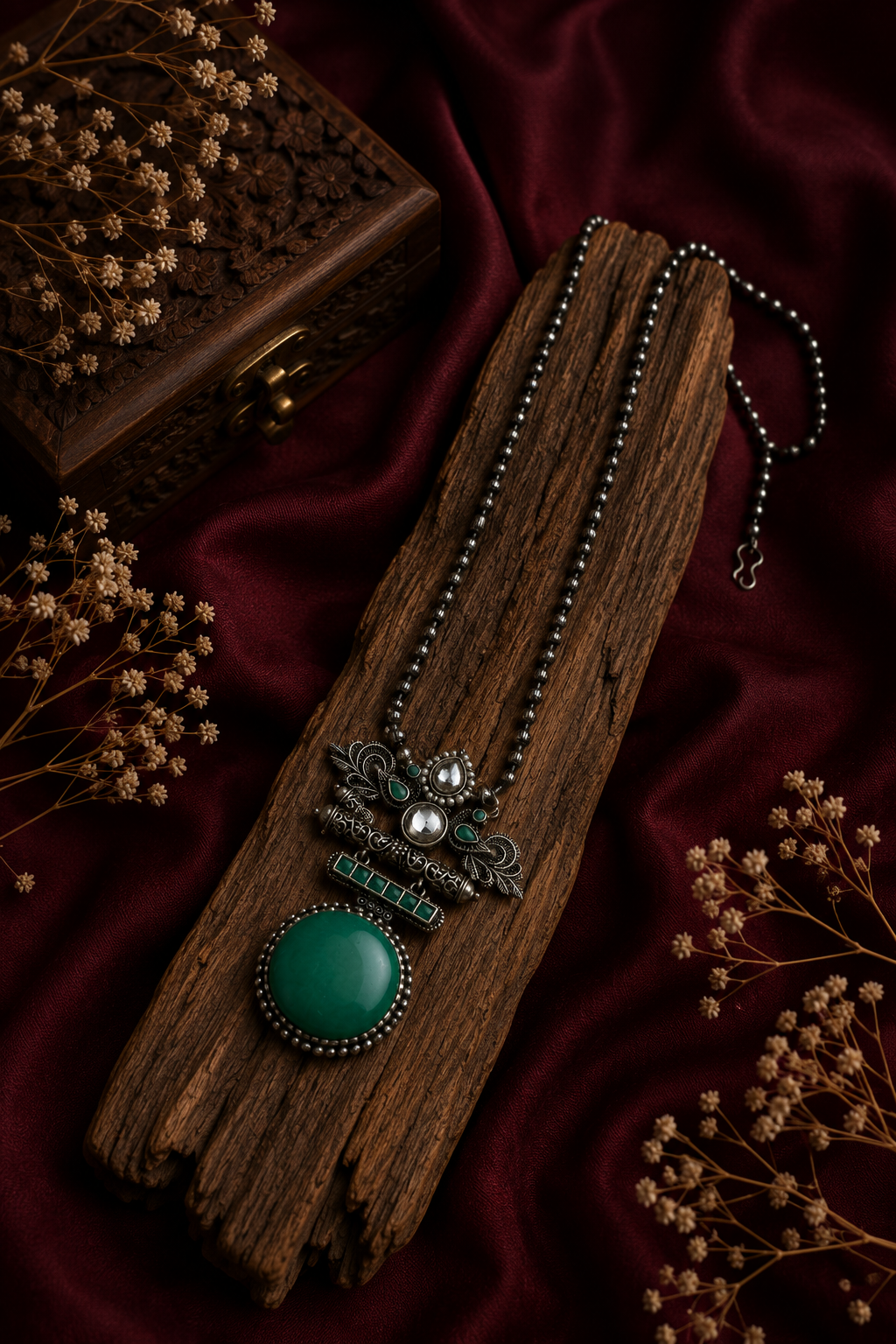 Oxidised Green Stone Necklace